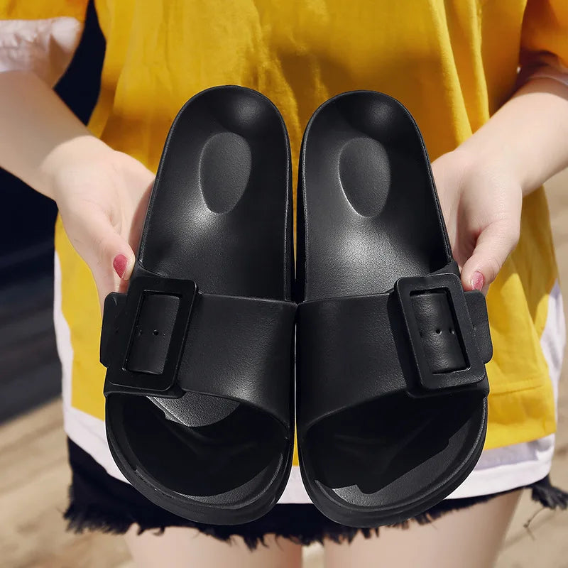 Women's EVA Square Buckle Comfort Slides Lightweight Casual Sandals - Image 3