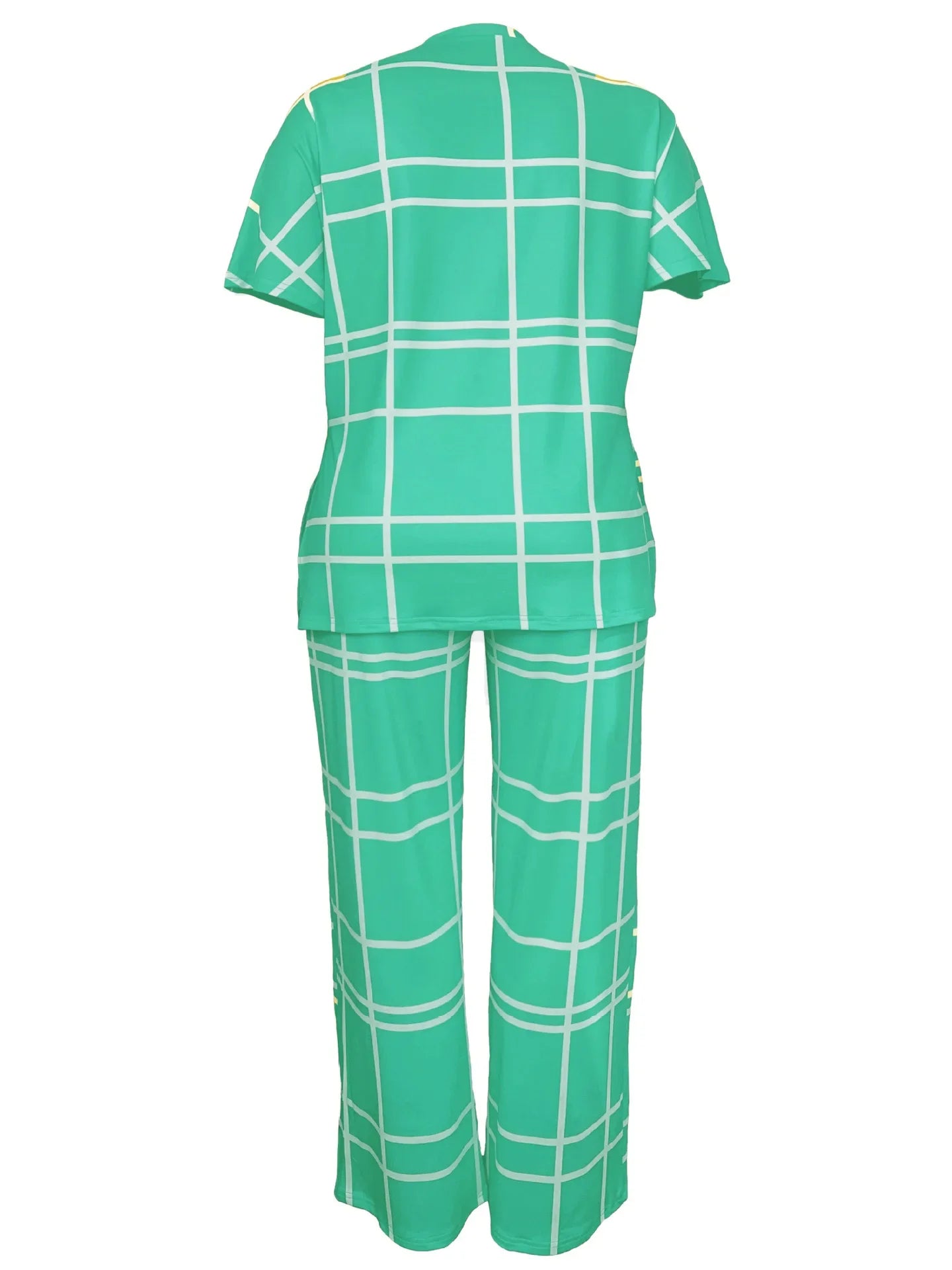 Women's Striped Grid Print Casual Two Piece Short Sleeve Set - Image 24