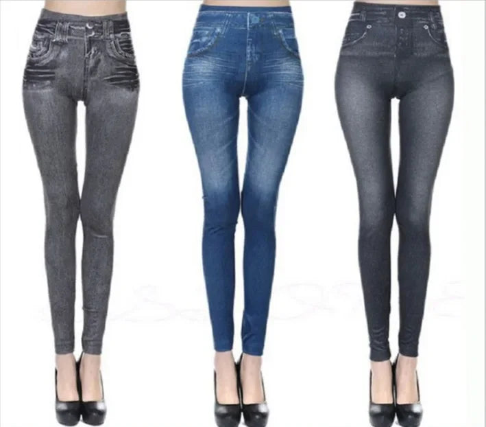 Women's Seamless Denim-Look Leggings High Waist