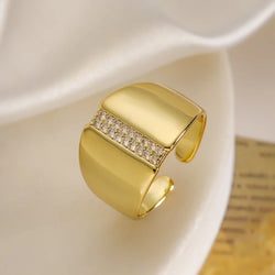 NEWBUY Luxury AAA Cubic Zirconia Inlay Copper Wedding Jewelry Gold Color Statement Geometric Shape Open Design Rings For Women