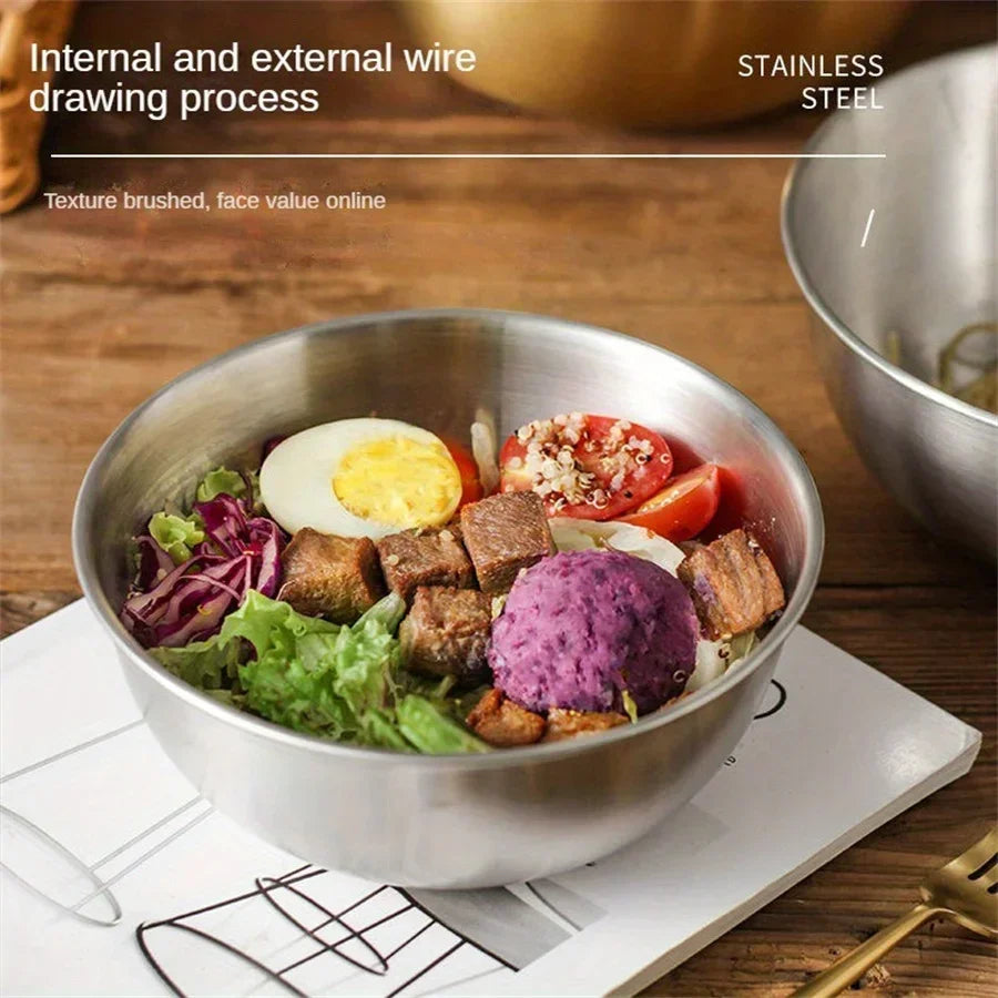 Korean stainless steel fruit and vegetable salad bowl with rice bowl, cold noodle bowl, instant noodle bowl, cold mixing bowl