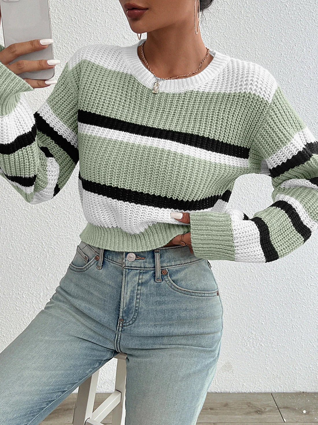 Women's Drop Shoulder Knit Sweater – Cozy Acrylic Blend