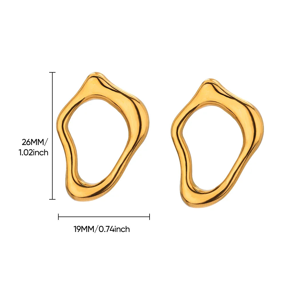 Irregular Hollow Cute Stainless Steel Stud Earrings for Women Gold Color Wedding Aesthetic Irregular Texture Earring Jewelry BFF