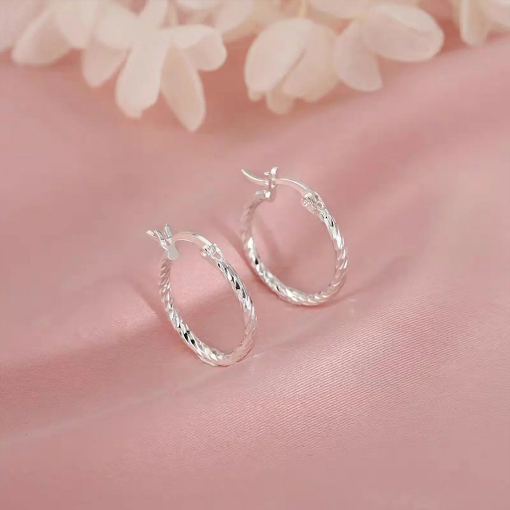 S925 Silver Geometric Twist Circle Earrings Women Elegant Unique Design Korean Versatile Sparkling Flower Modification Ear Studs
