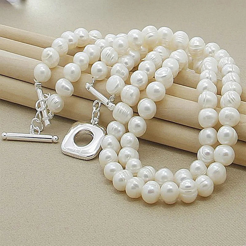 Aravant 925 Silver Double Layered Pearl Necklace Chains For Women Wedding Fashion Jewelry