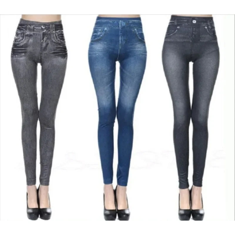 Women's Seamless Denim-Look Leggings High Waist