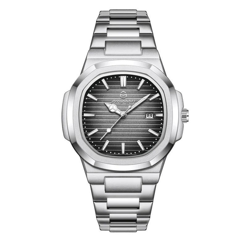 Military Square Quartz Crystal Face Watch with Luminous Dial and Date Display