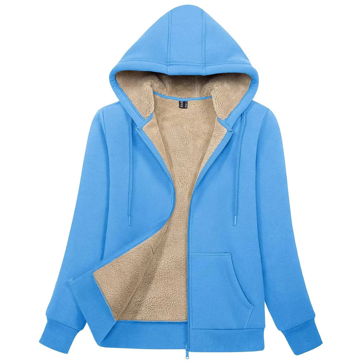 Women's Blue Sherpa-Lined Fleece Zip-Up Hoodie Jacket - Image 19