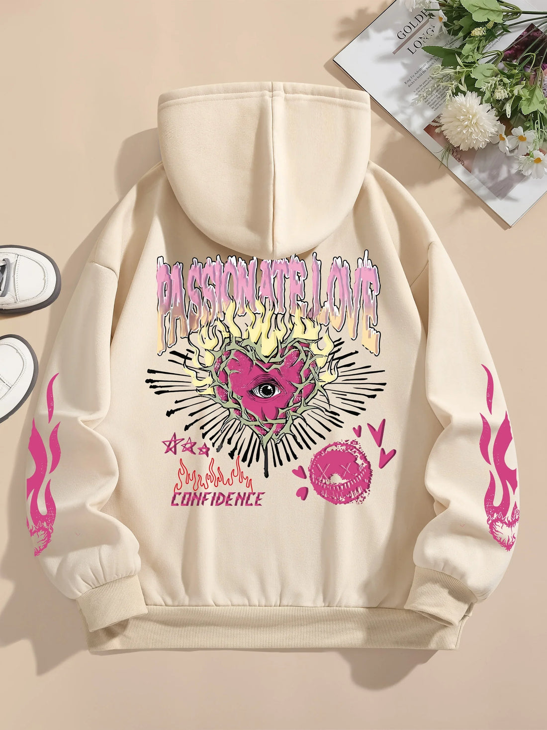 Women's Passionate Love Flame Heart Hoodie