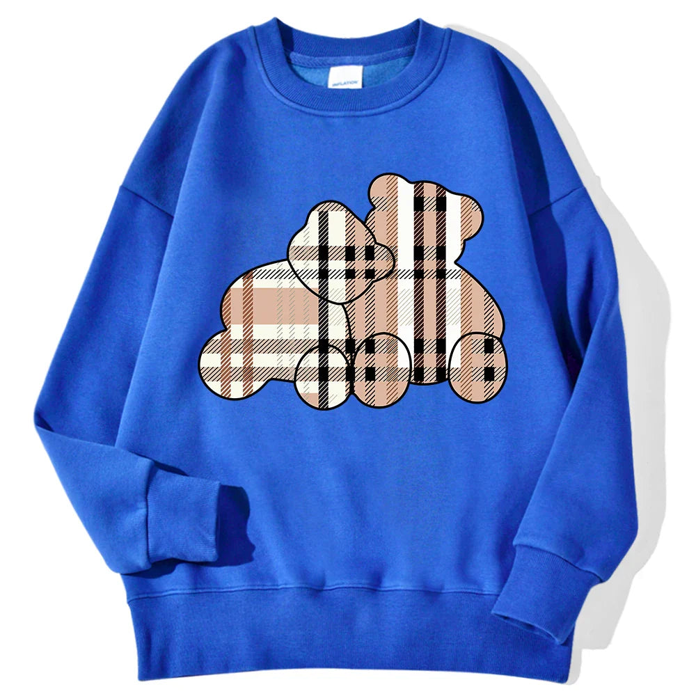Women Beige Teddy Bear Print Crewneck Pullover Sweatshirt - Image 15