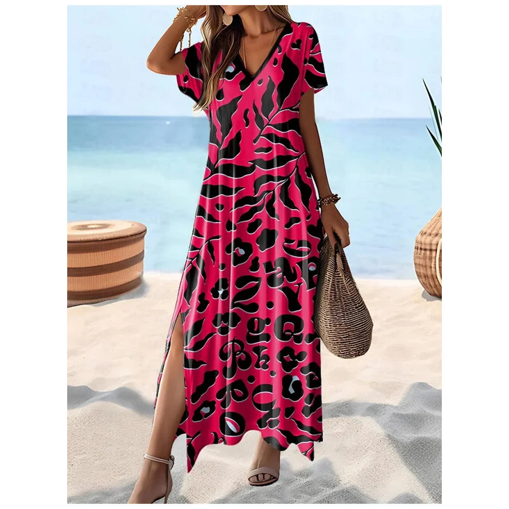 Women's Hawaiian Maxi Dress - Flowy V-Neck Summer