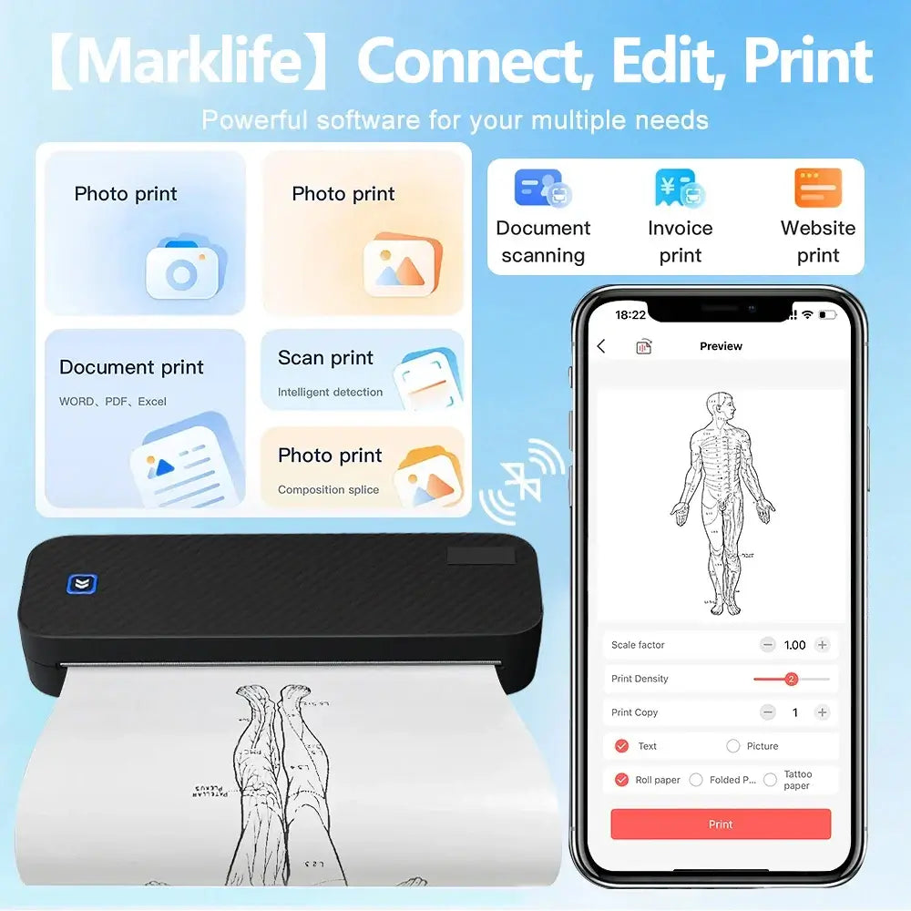 Portable A4 Thermal Printer – Bluetooth Wireless Mini Document Printer