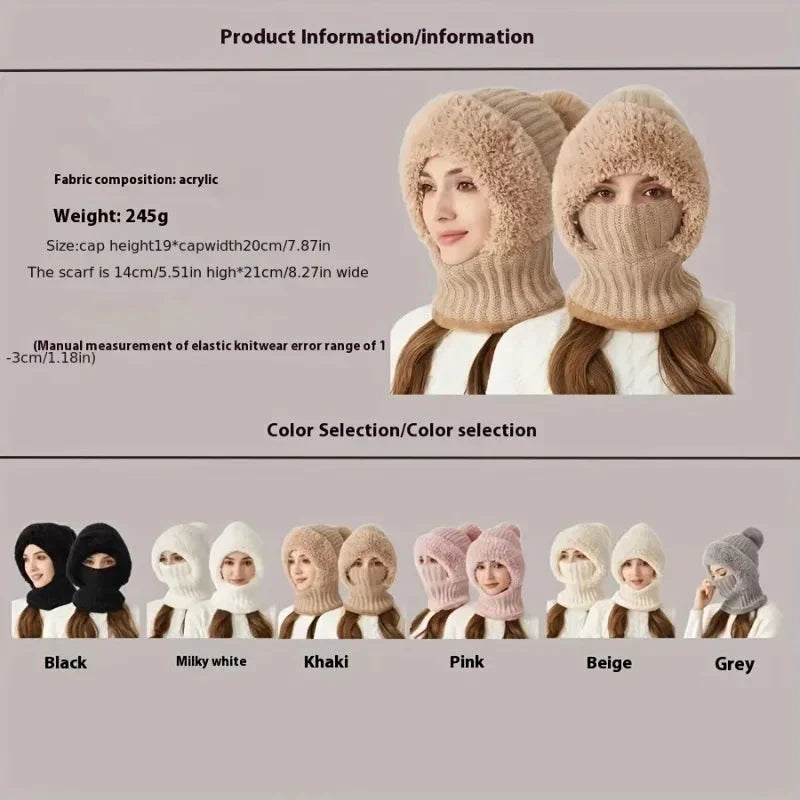 Women's Winter Lined Knit Hat with Detachable Hooded Neck Gaiter - Image 5