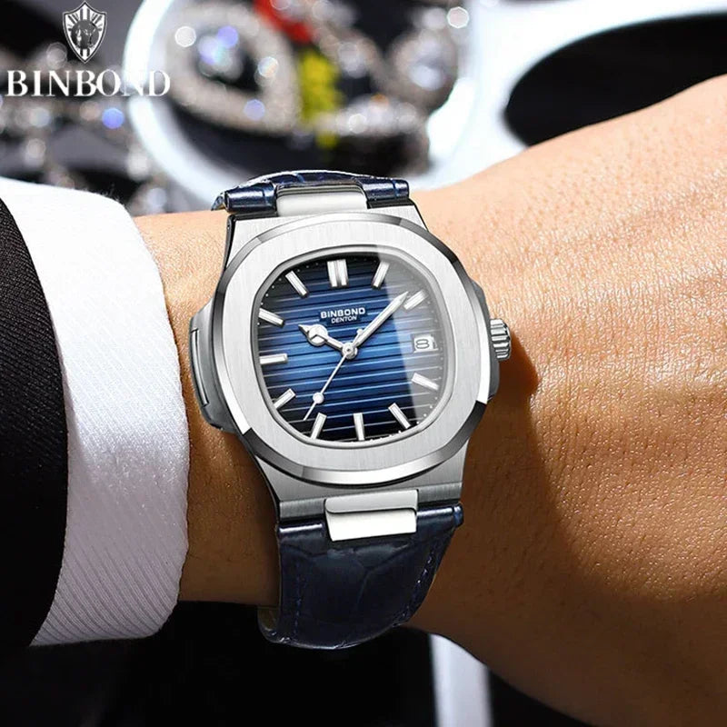 Casual Business New Blue Leather Man Clock Men Luxury Watch Automatic Watches Mens Fashion Quartz Wristwatches Montre Homme 2026