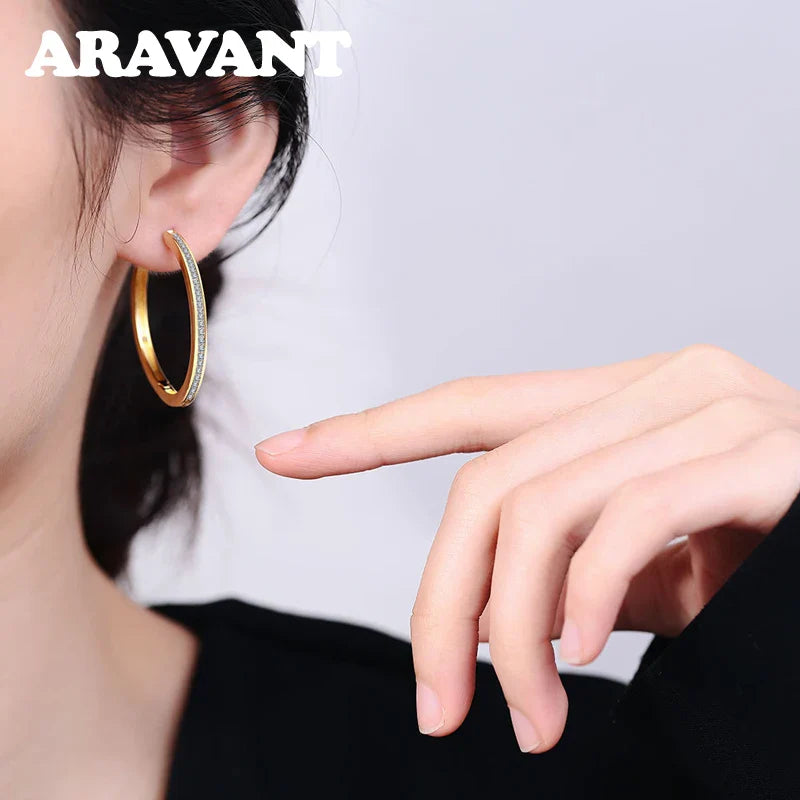 Aravant 925 Sterling Silver 35MM Zircon Hoop Earring For Women Fashion Jewelry Gift