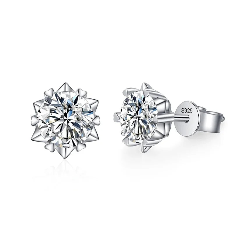 NeeTim 0.3ct-2ct Moissanite Earrings Lab Diamond 925 Sterling Silver with Gold Plated Snowflake Studs Earring Wedding Jewelry