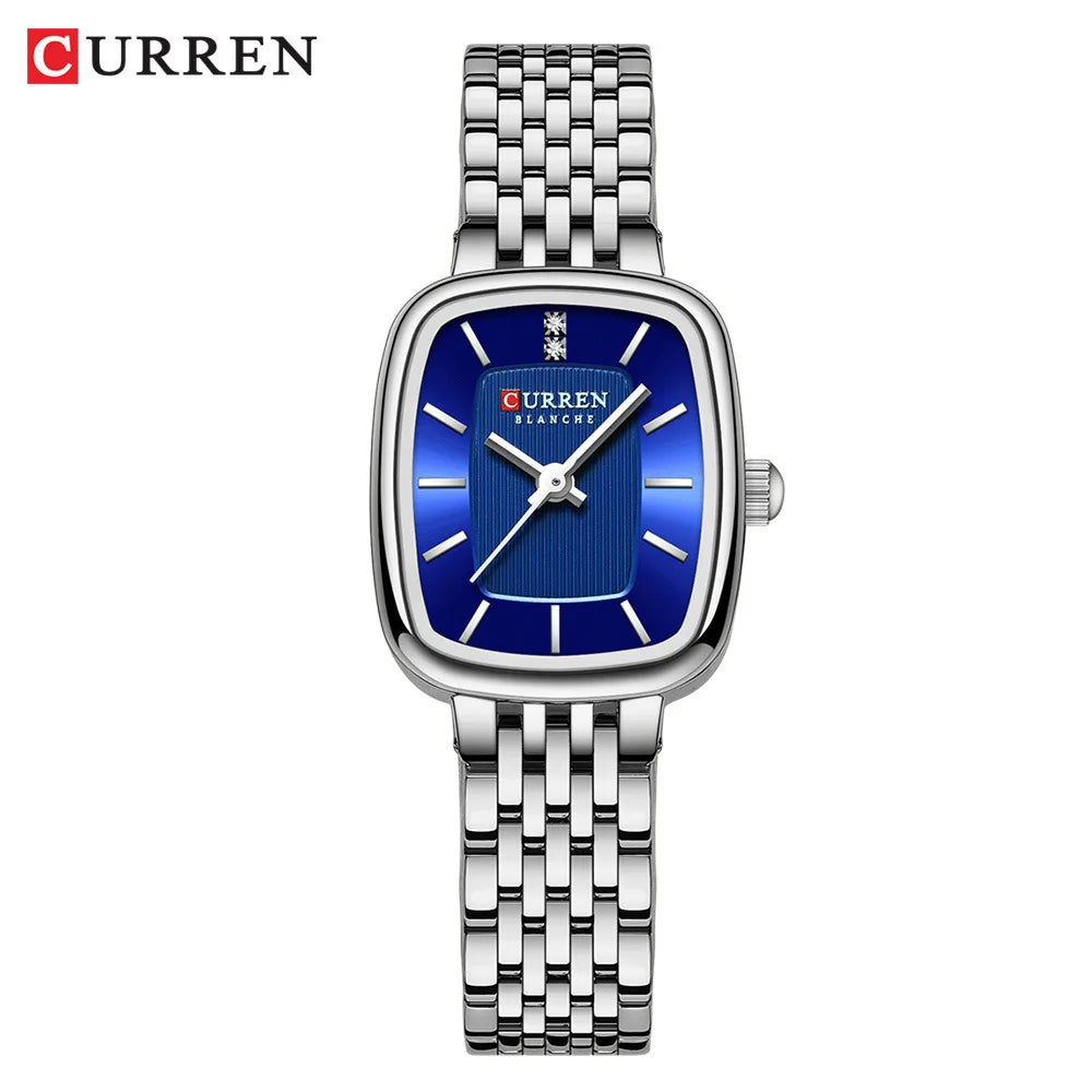 CURRN 9093 Women's Quartz Watch Fashion Leisure Diamond Simple Gold Silvery Steel Strip Wristwatch for Ladies Gift Clock