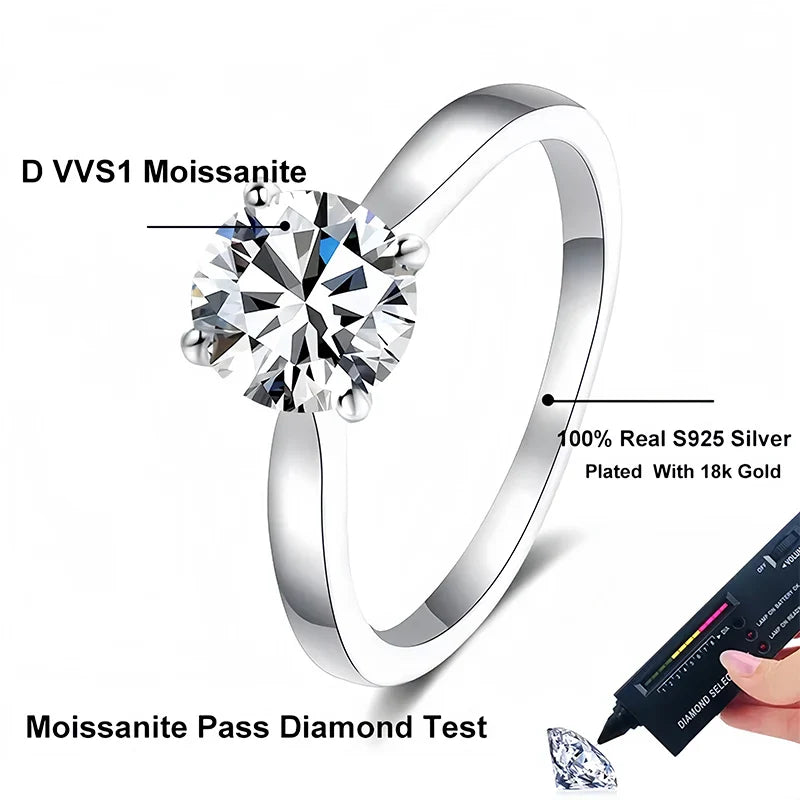 NeeTim 2ct Moissanite Engagement Ring for Women S925 Sterling Silver with Gold Plated Lab Diamond Promise Wedding Band Jewelry