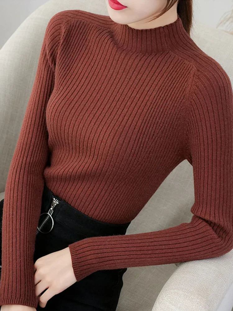 Women's Slim Fit Mock Neck Ribbed Long Sleeve Pullover Sweater - Image 32