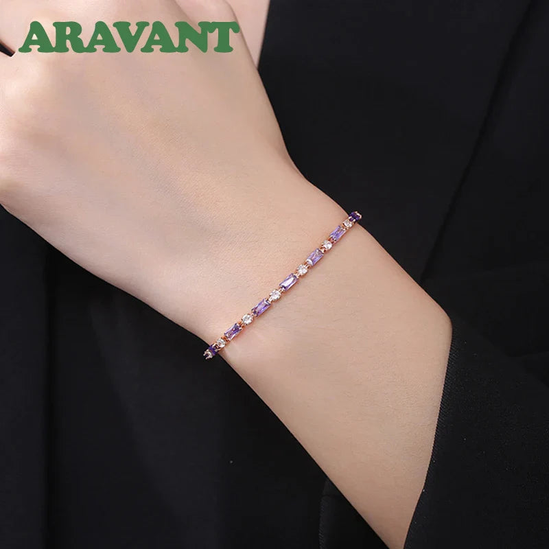 Aravant 925 Silver 18K Gold Amethyst Bracelet Chain For Women Fashion Jewelry