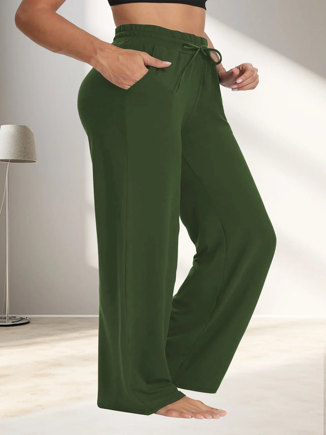 Wide Leg Lounge Trousers with Drawstring Waist and Pockets - Image 46