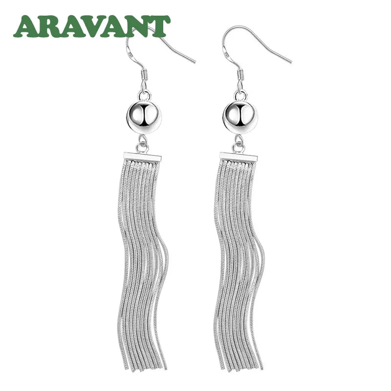 Aravant 925 Silver Bead Long Drop Earring For Women Fashion Wedding Jewelry