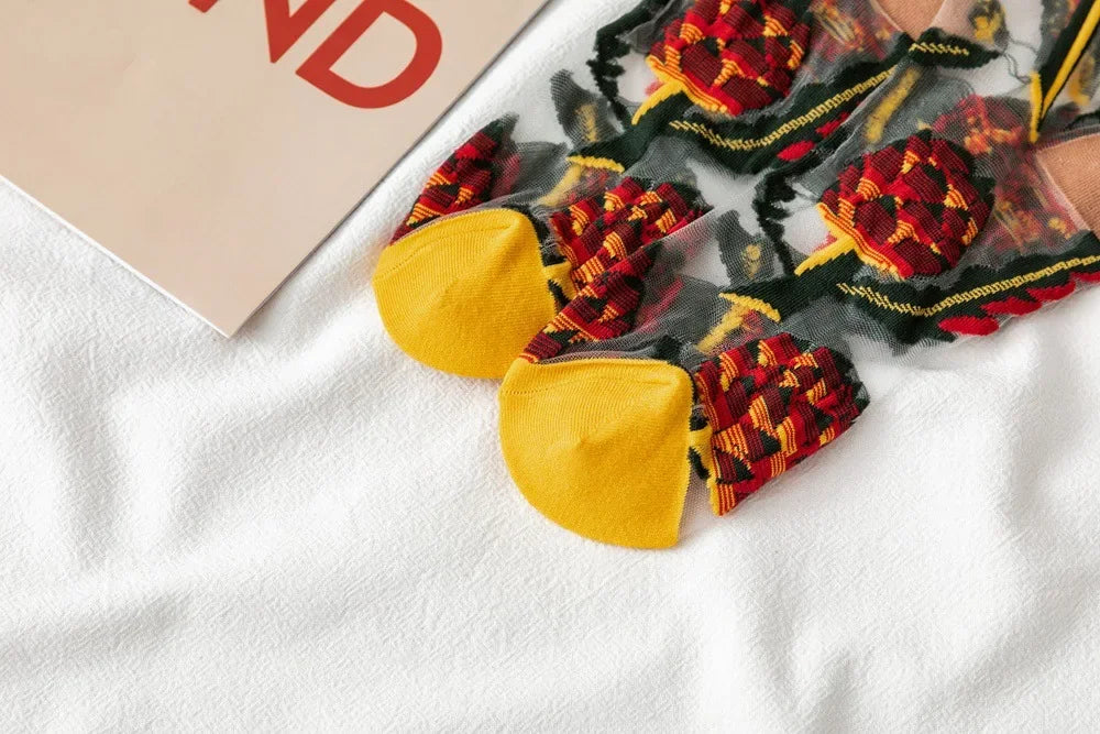 BotaniBabe Sheer Bloom Socks – Embroidered Crystal Silk Socks