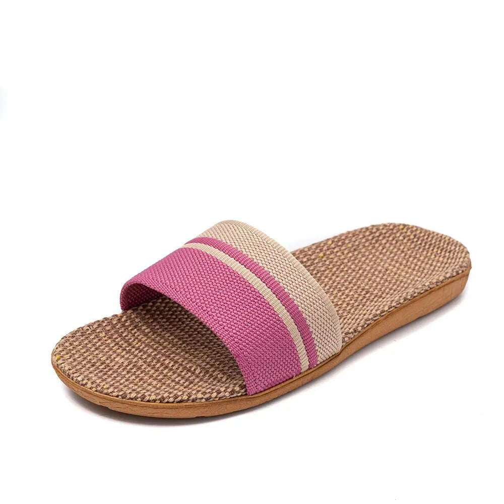 Women's Casual Flat Hemp Slippers with Green Striped Strap - Image 10