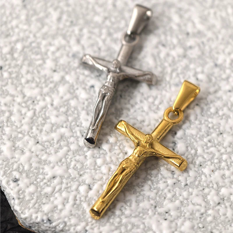 Classic Jesus Cross Necklace 18K Gold Plated Stainless Steel Religious Jewelry Polished & Durable for Men Women Christians