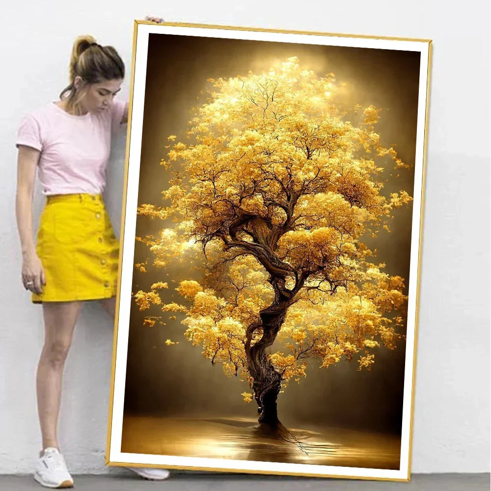 Classic Abstract Wall Art Luxury Lucky Golden Money Tree HD Canvas Print Poster Home Living Room Bedroom Decorative Painting