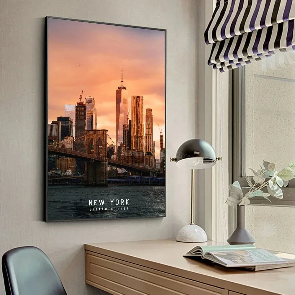 Modern New York City Manhattan Night View Lanscape Art Poste Poster HD Posters Home Room Bar Cafe Decor Art Wall Painting