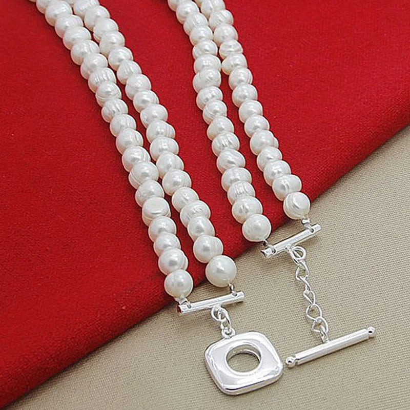 Aravant 925 Silver Double Layered Pearl Necklace Chains For Women Wedding Fashion Jewelry