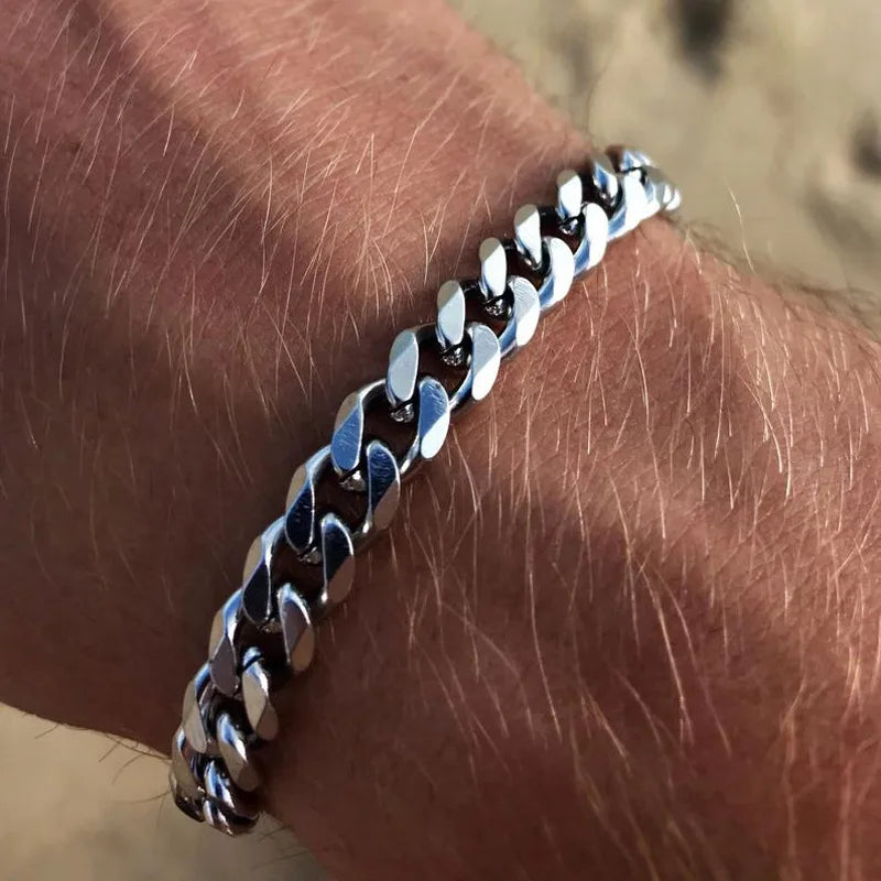 New Trendy Cuban Chain Men Bracelet Classic Stainless Steel Silver Color Width Chain Bracelet For Women Fashion Jewelry Gifts