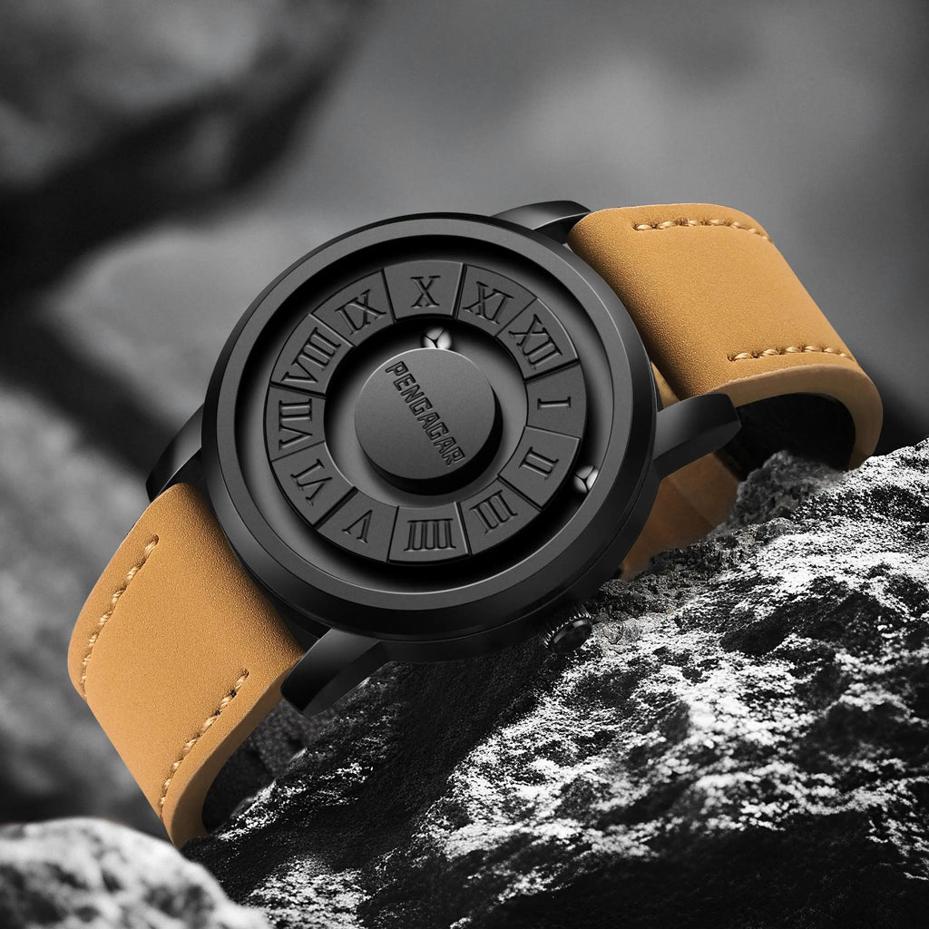 PENGAGAR Men's Watches Stainless steel Quartz Watch Creative Scrolling Pointer Magnetic Force Wrist Clock Relogio Masculino +box