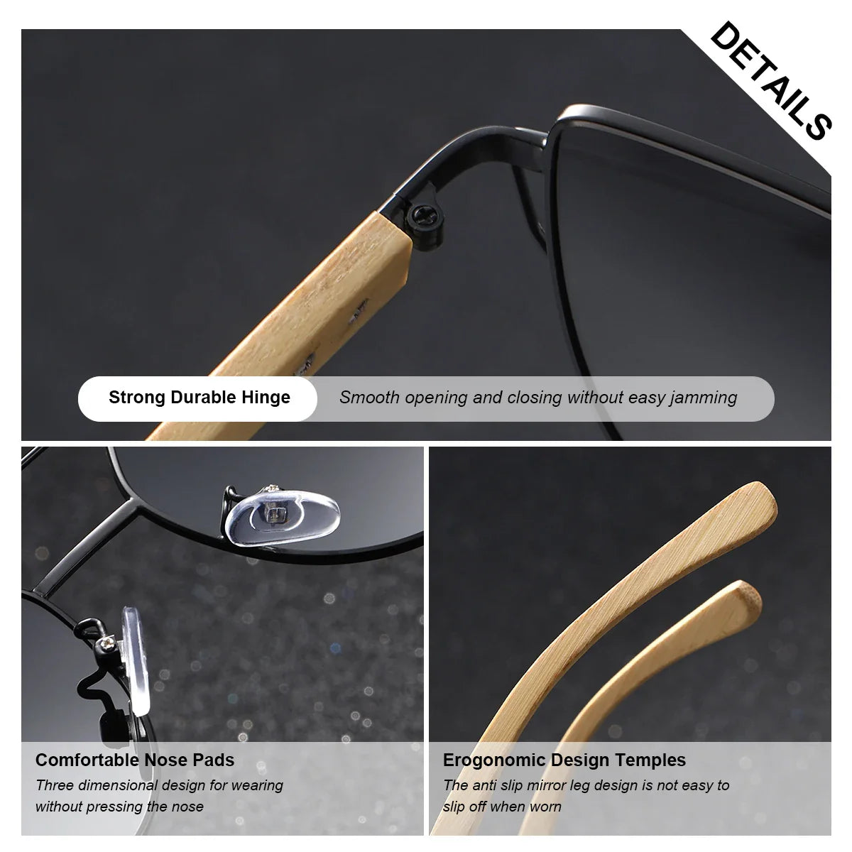 Luxury Cat Eye Polarized Sunglasses with Bamboo Temples