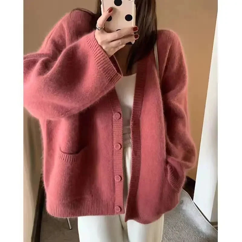 Vintage knit Solid Color Cardigan Sweater Jacket