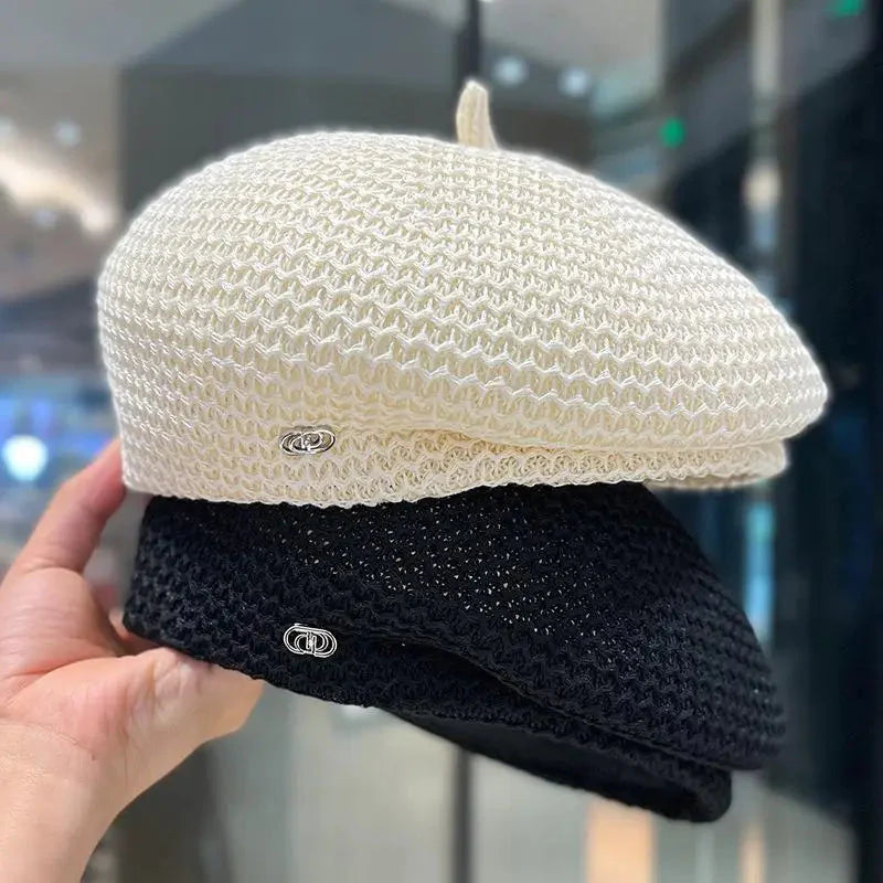 Women’s Pleated Paper Straw Beret Lightweight Summer Hat