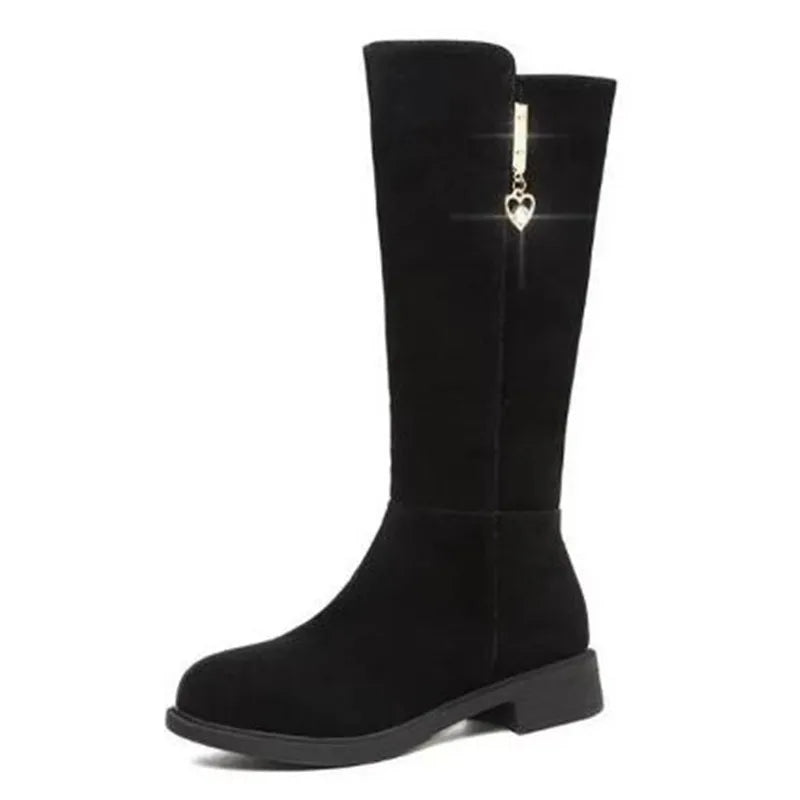 Women's Black Mid-Calf Winter Boots with Heart Zipper Detail - Image 2