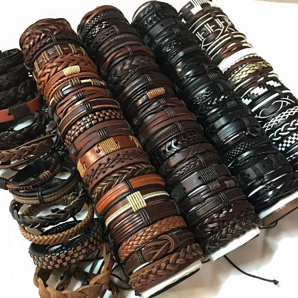 5Pcs/Lot Vintage Leather Charm Bracelets For Women Mix Styles Adjustable Bracelet Men Fashion Party Jewelry Accessories