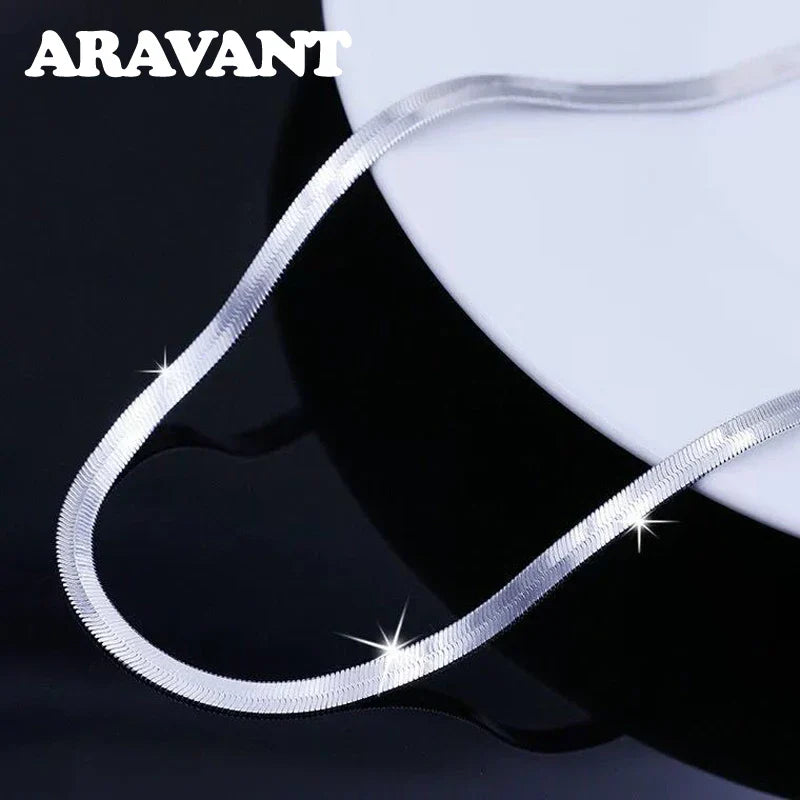 Aravant 925 Silver 4MM Snake Bone Necklace Chain For Women Men Fashion Jewelry