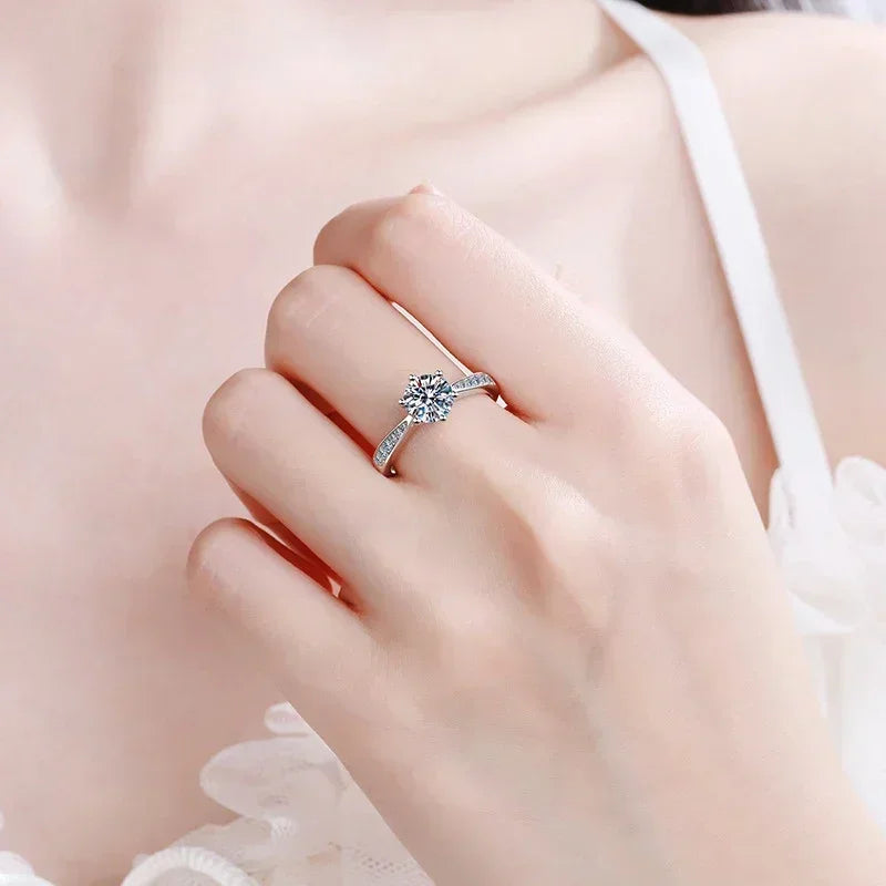 NeeTim 0.5-2ct Moissanite Wedding Ring for Women Sterling Silver Round Brilliant Diamond Solitaire Engagement Rings Certified