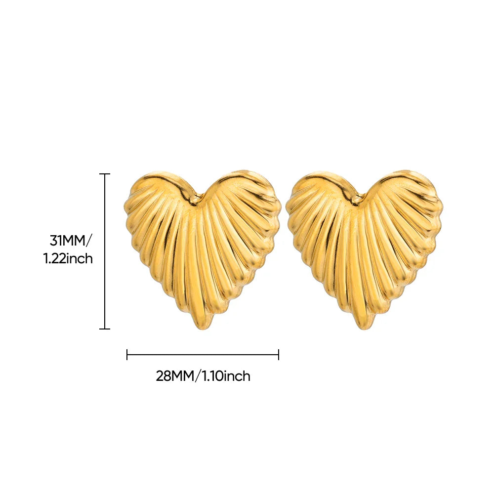 Heart Stripe Chunky Stud Earrings for Women Stainless Steel Gold Color Wedding Aesthetic Earring New Jewelry Accessories BFF