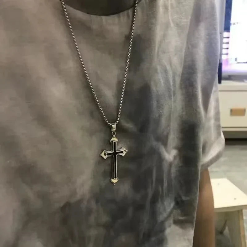 Cross Pendant Gold/Silver Plated Necklace Stainless Steel Link Chain Charm Choker Statement Men Jewelry Accessories Gifts