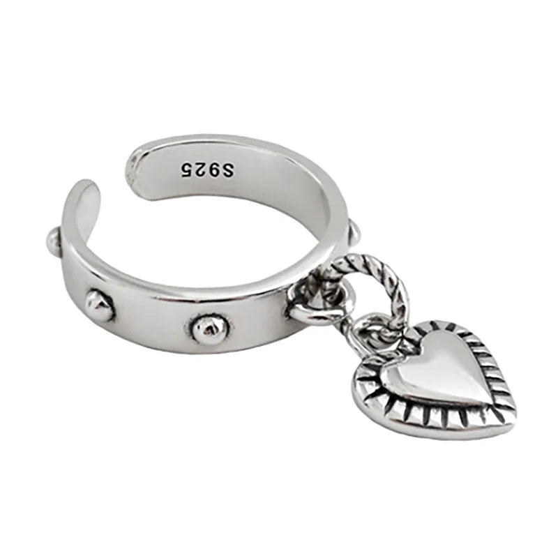 925 Sterling Silver Heart Pendant Adjustable Rings For Women Wedding Luxury Jewelry Wholesale  and