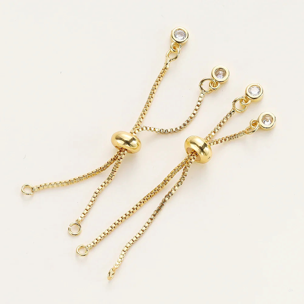 2/4pcs 5/7/12cm 14K/18K Gold Color Plated Brass Adjustable Slider Chains For DIY Bracelet Making Jewelry Making Accessories