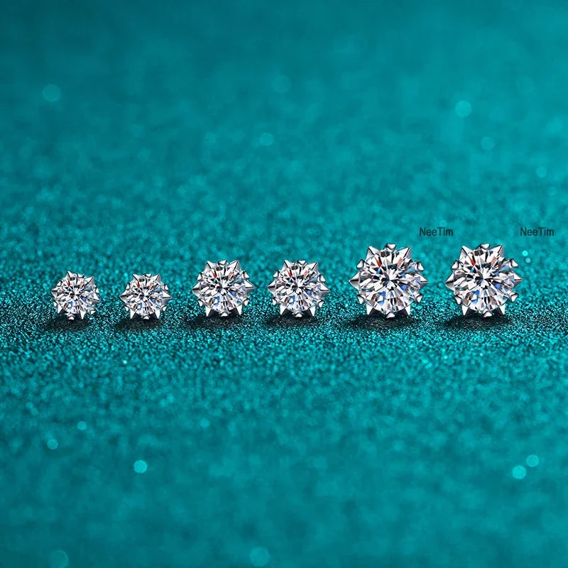 NeeTim 0.3ct-2ct Moissanite Earrings Lab Diamond 925 Sterling Silver with Gold Plated Snowflake Studs Earring Wedding Jewelry