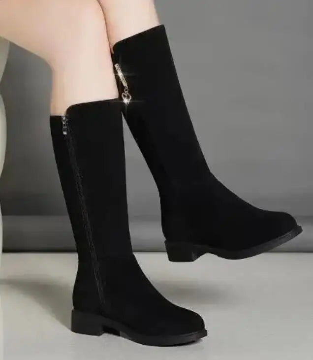 Women's Black Mid-Calf Winter Boots with Heart Zipper Detail - Image 16