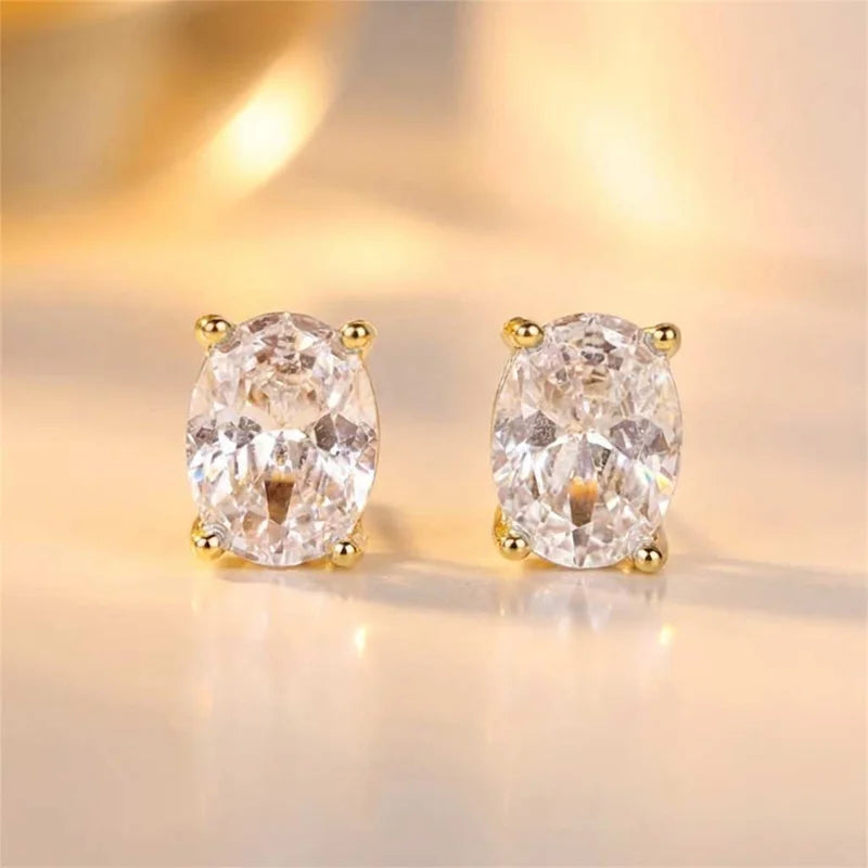 925 Sterling Silve Trendy Sparkling Zircon Oval Stud Earrings for Women Gift Party Fine Jewelry Gift