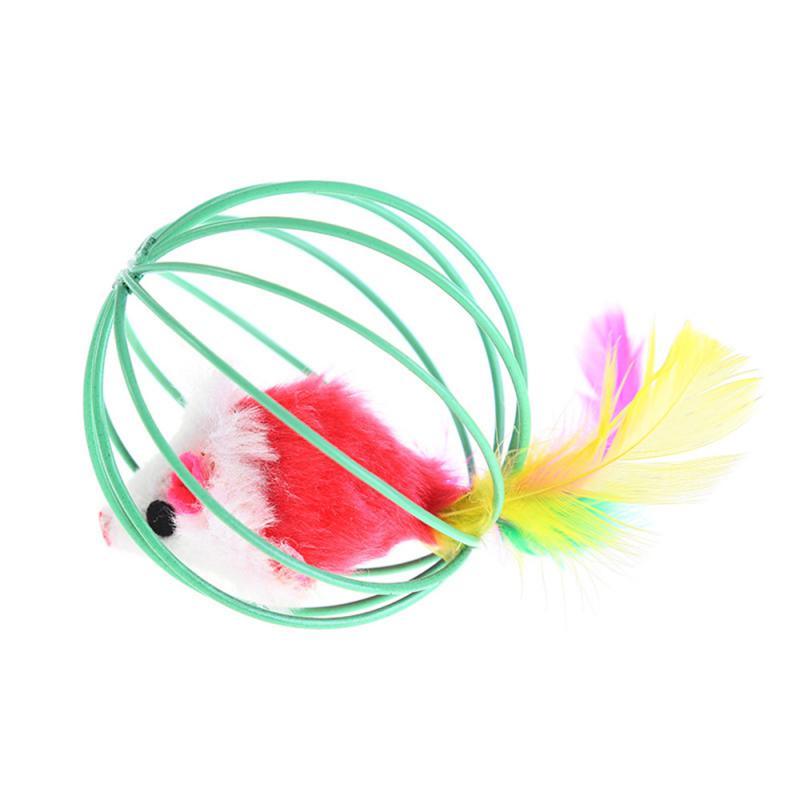 Interactive Cat Feather Wand Toy with Bell and Mouse Teaser