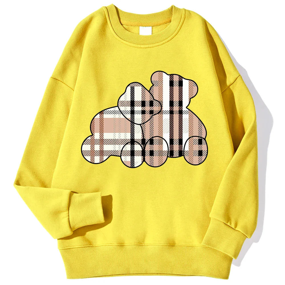 Women Beige Teddy Bear Print Crewneck Pullover Sweatshirt - Image 10
